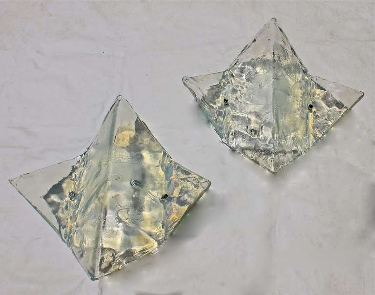 Pair Mazzega Opalescent "Manta Ray" Glass Wall Sconces