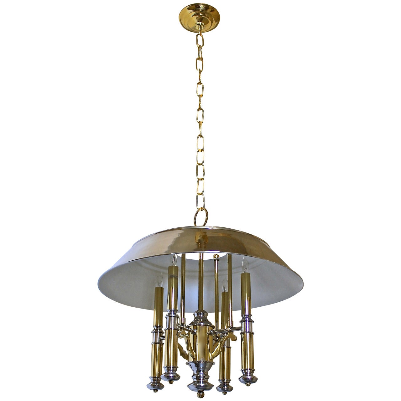 Lightolier Brass and Nickel Four-Light Chandelier For Sale