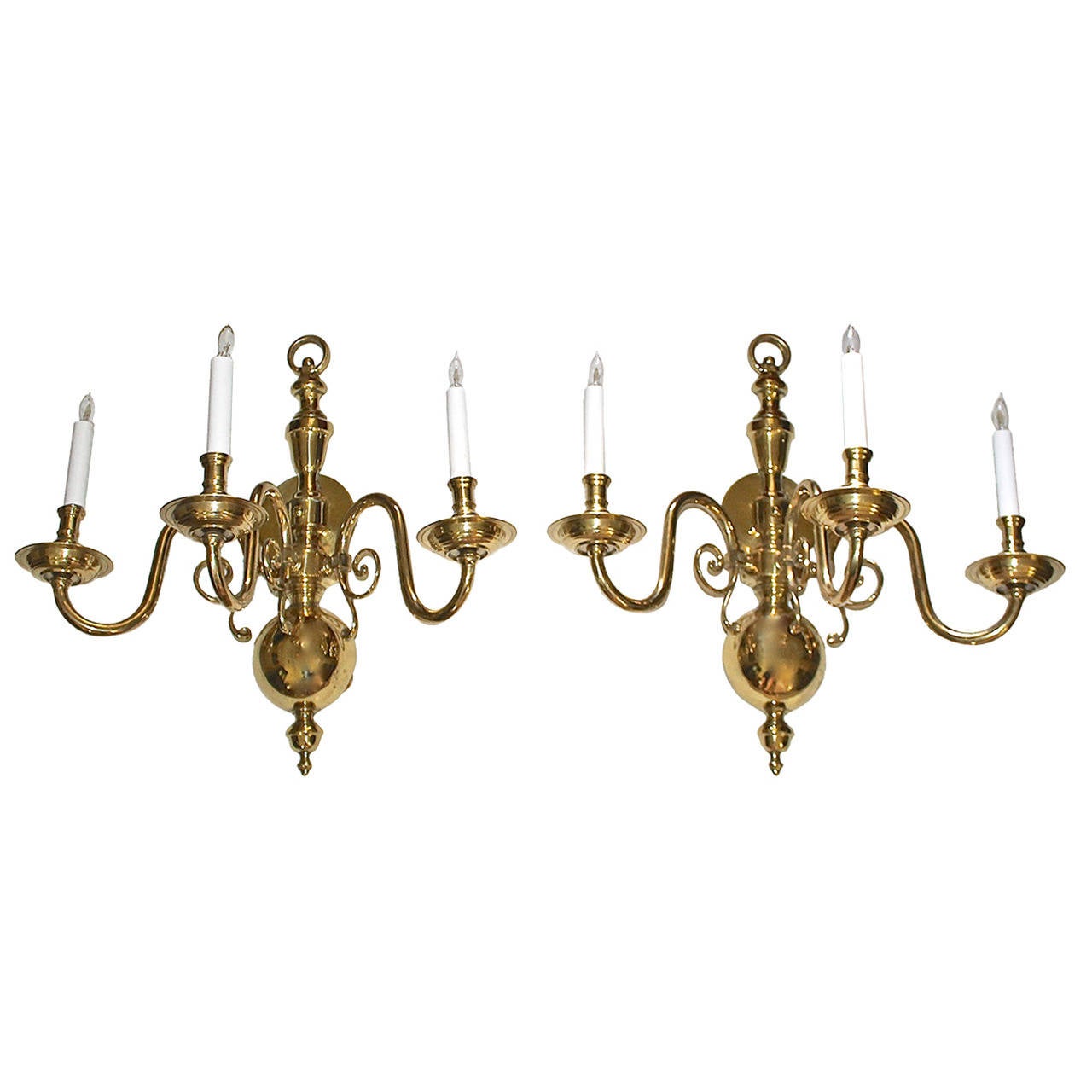 Huge Pair Georgian Style Brass Three-Light Sconces at 1stdibs