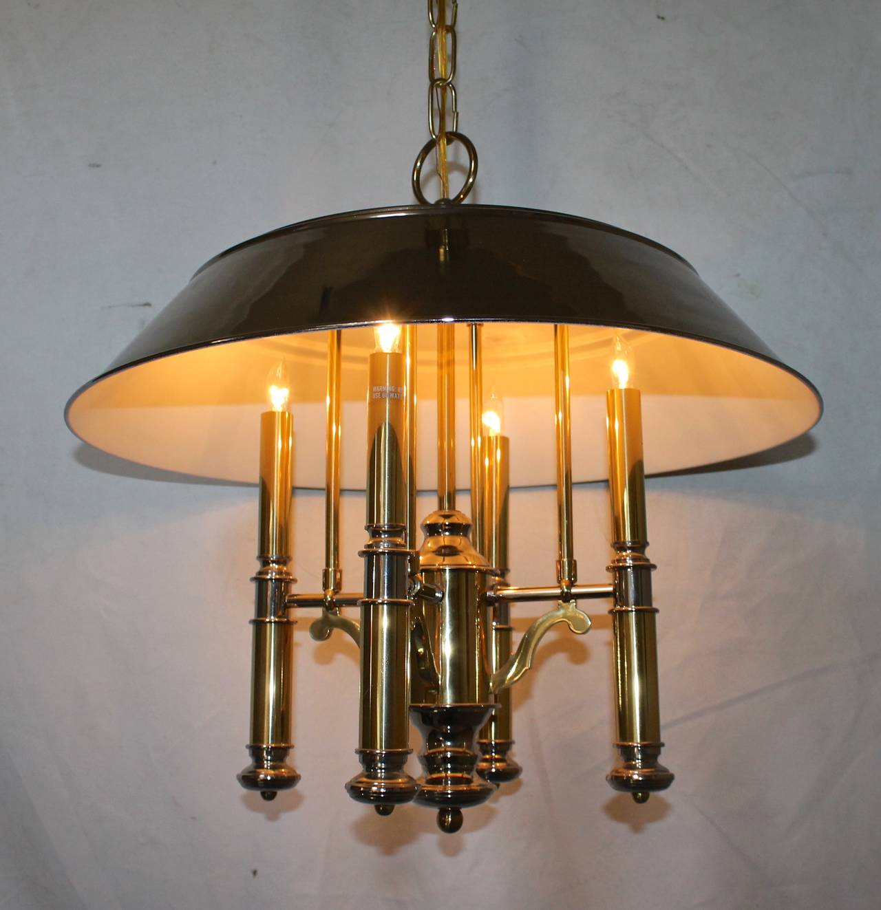 20th Century Lightolier Brass and Nickel Four-Light Chandelier For Sale