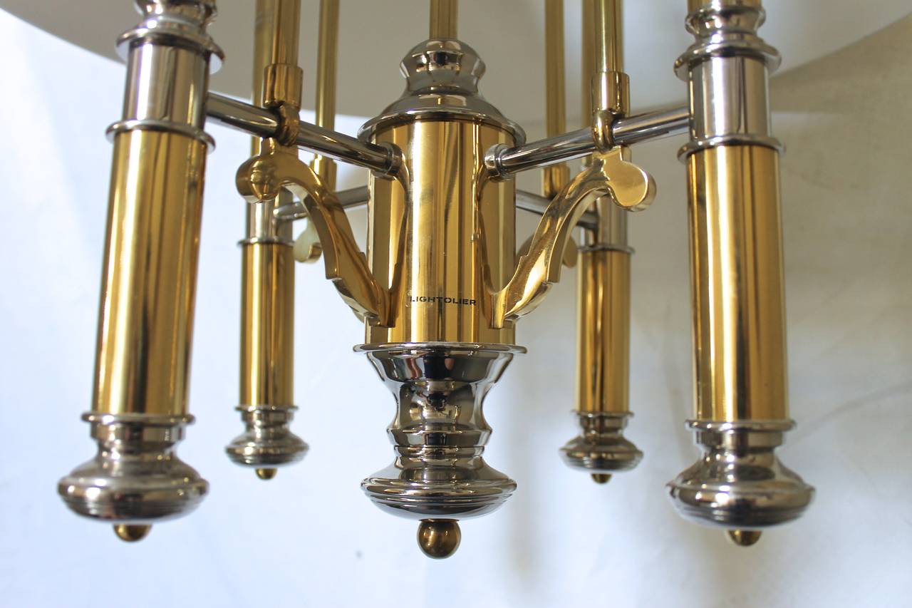 Lightolier Brass and Nickel Four-Light Chandelier In Excellent Condition For Sale In Dallas, TX