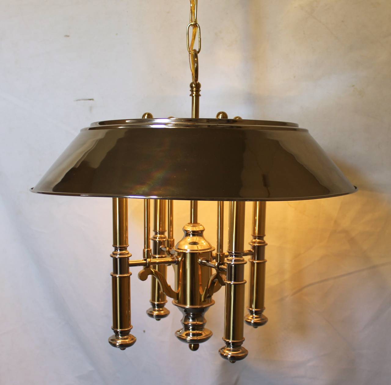 American Lightolier Brass and Nickel Four-Light Chandelier For Sale