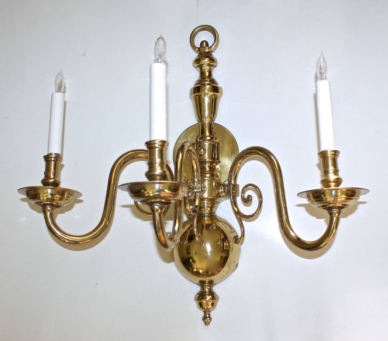 Huge Pair Georgian Style Brass Three-Light Sconces at 1stdibs