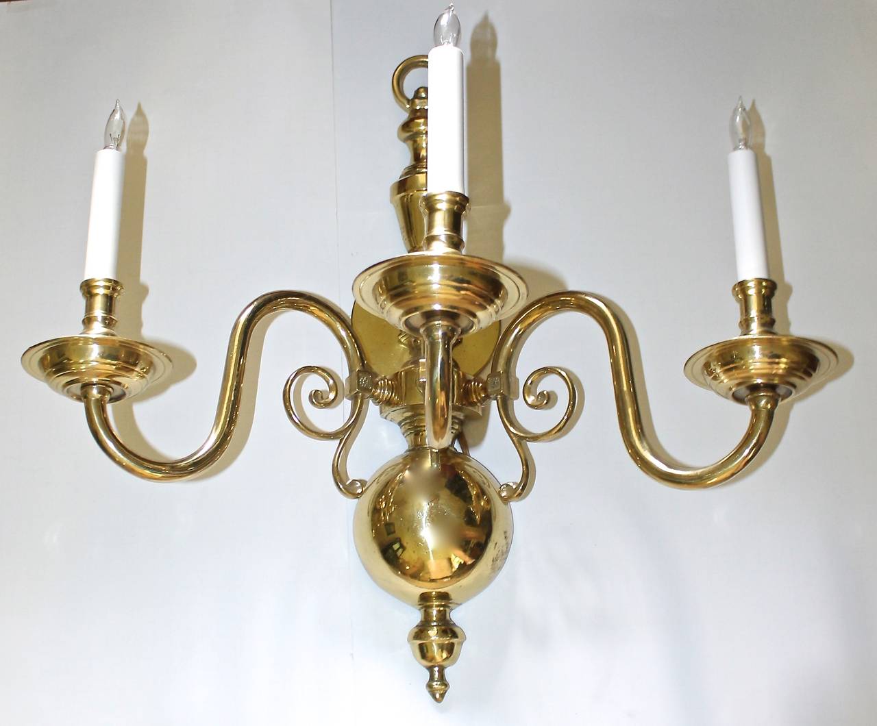 Huge Pair Georgian Style Brass Three-Light Sconces at 1stdibs
