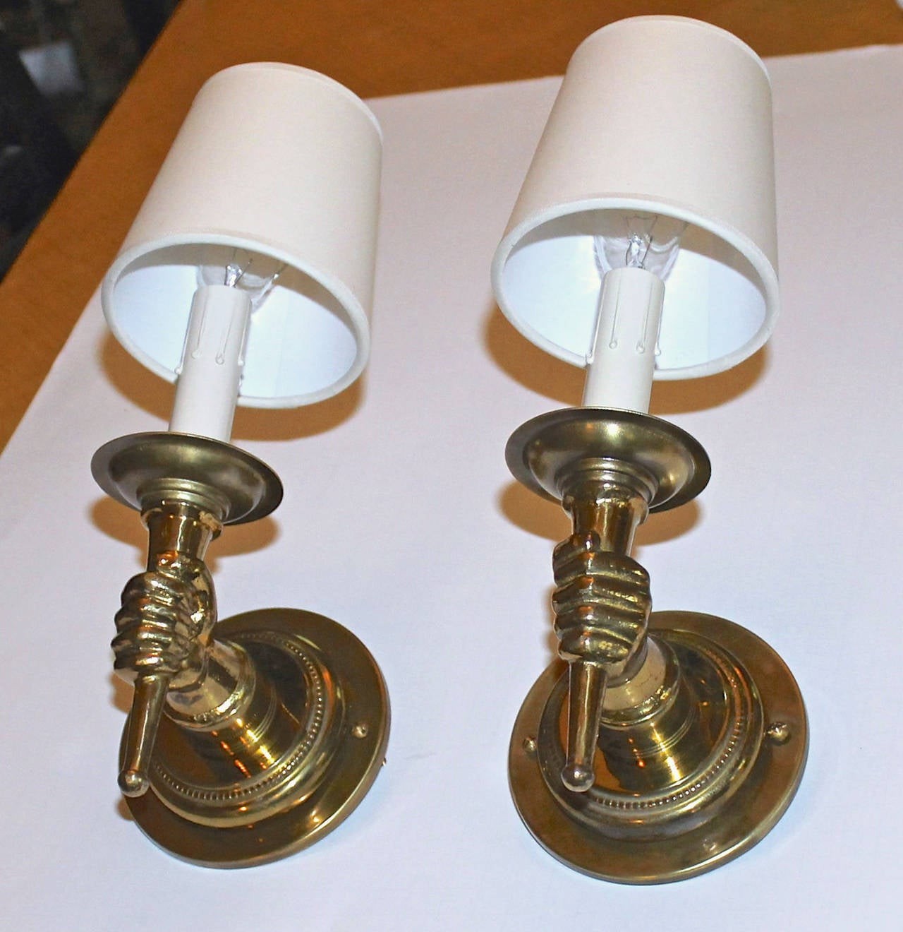 John Devoluy Hand Torch Bronze Wall Sconces In Excellent Condition In Palm Springs, CA