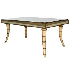 Italian Faux Bamboo Splade Leg Mirrored Cocktail Coffee Table
