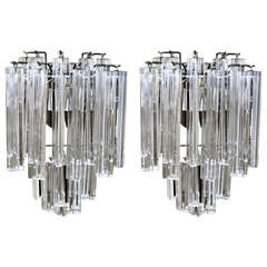 Pair Venini Italian Triedi Glass Wall Sconces