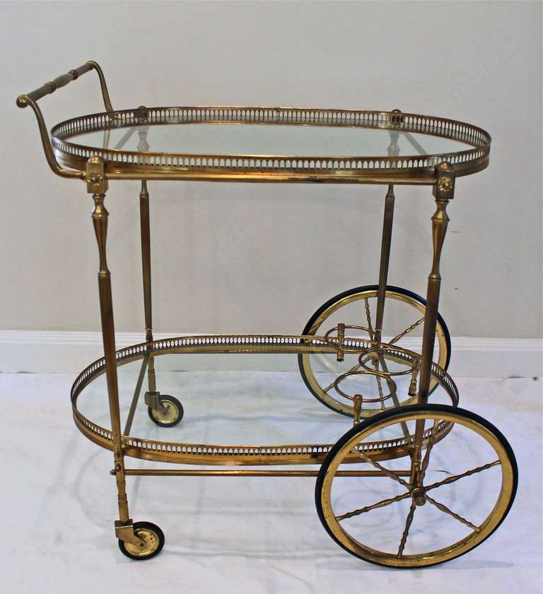 French Brass Bar Cart In Good Condition In Palm Springs, CA