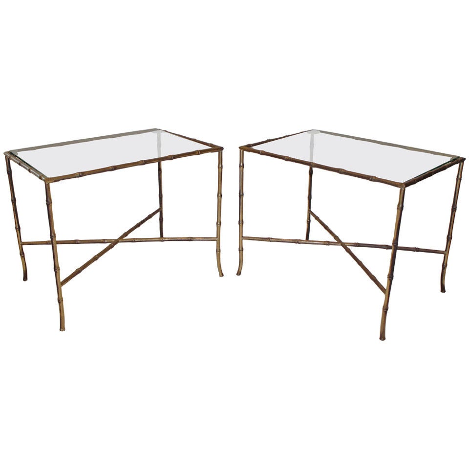 Pair of Bagues Style Faux Brass Bamboo End Side Tables