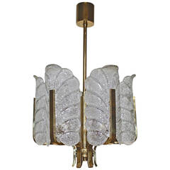 Carl Fagerlund Glass Leaves Brass Chandelier by Orrefors