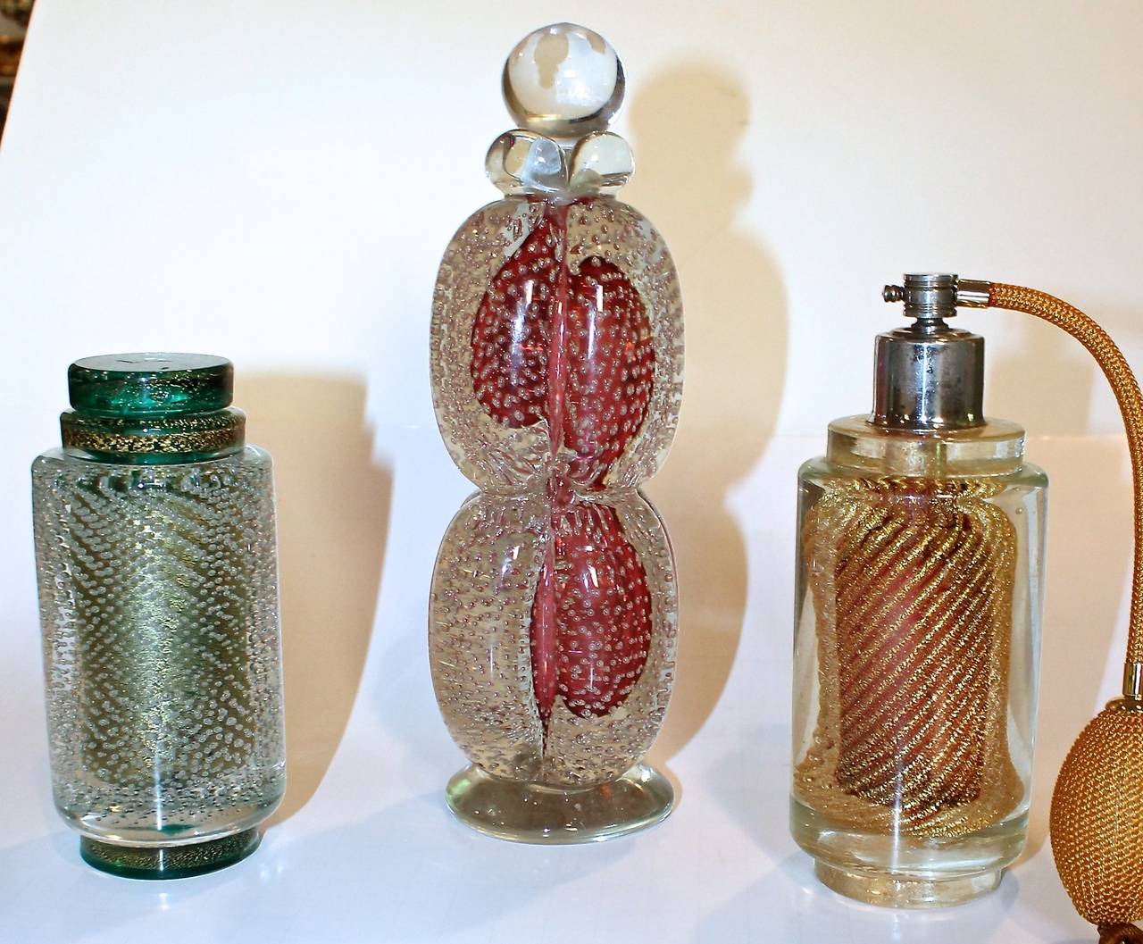 Italian Set Three Murano Perfume Bottles, Atomizer
