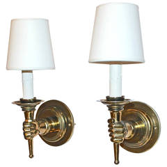 John Devoluy Hand Torch Bronze Wall Sconces