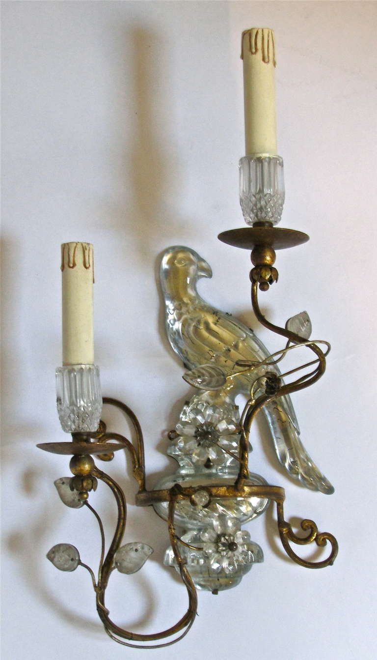 French Single Bagues Style Parrot Motif Wall Sconce