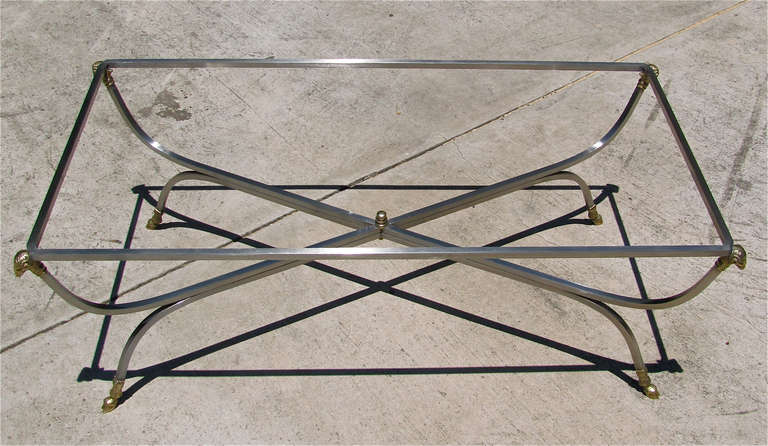 Italian Brass Steel Jansen Style Cocktail Coffee Table In Good Condition In Palm Springs, CA