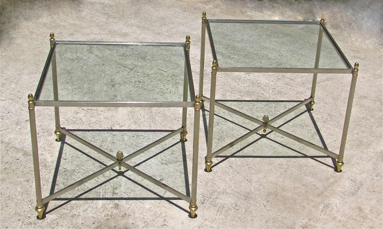 Pair of Italian Jansen Style Steel Brass Side End Tables 7