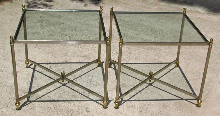 Pair of Italian Jansen Style Steel Brass Side End Tables 4