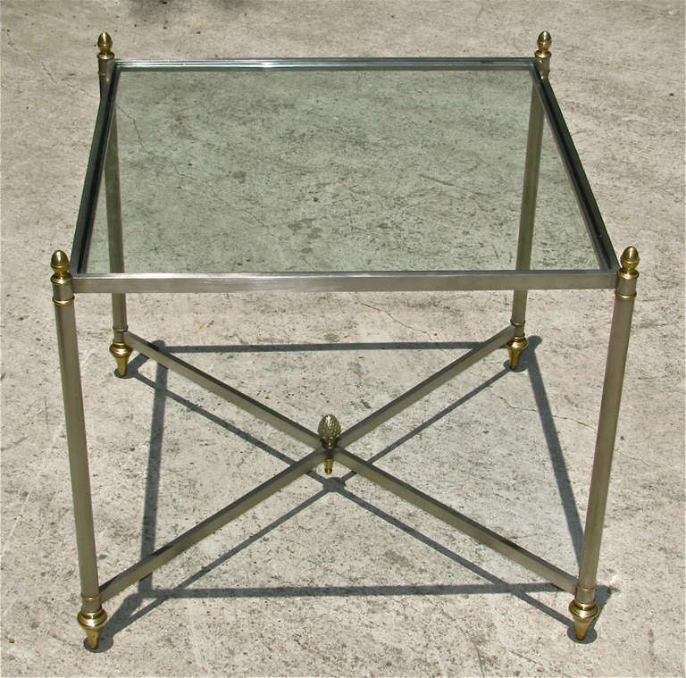 Pair of Italian Jansen Style Steel Brass Side End Tables 3