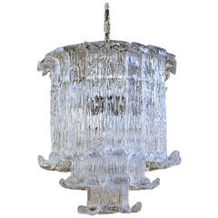Murano Mazzega Clear Textered Glass Chandelier 4