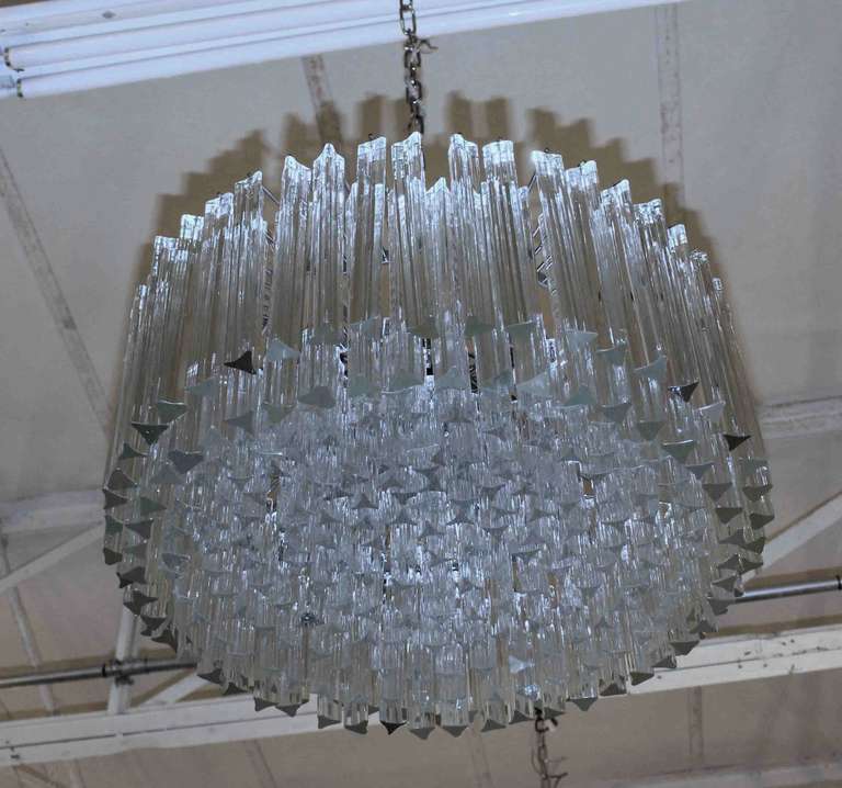 Huge Round Venini Murano Triedi Glass Prism Chandelier
