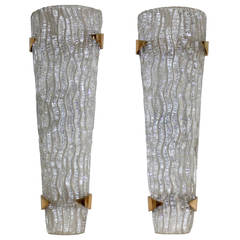 Large Pair of Murano Rugiadoso Glass Wall Sconces