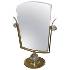 Large Italian Gio Ponti Style Brass Vanity Mirror