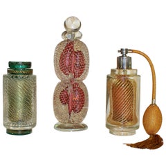 Vintage Set Three Murano Perfume Bottles, Atomizer