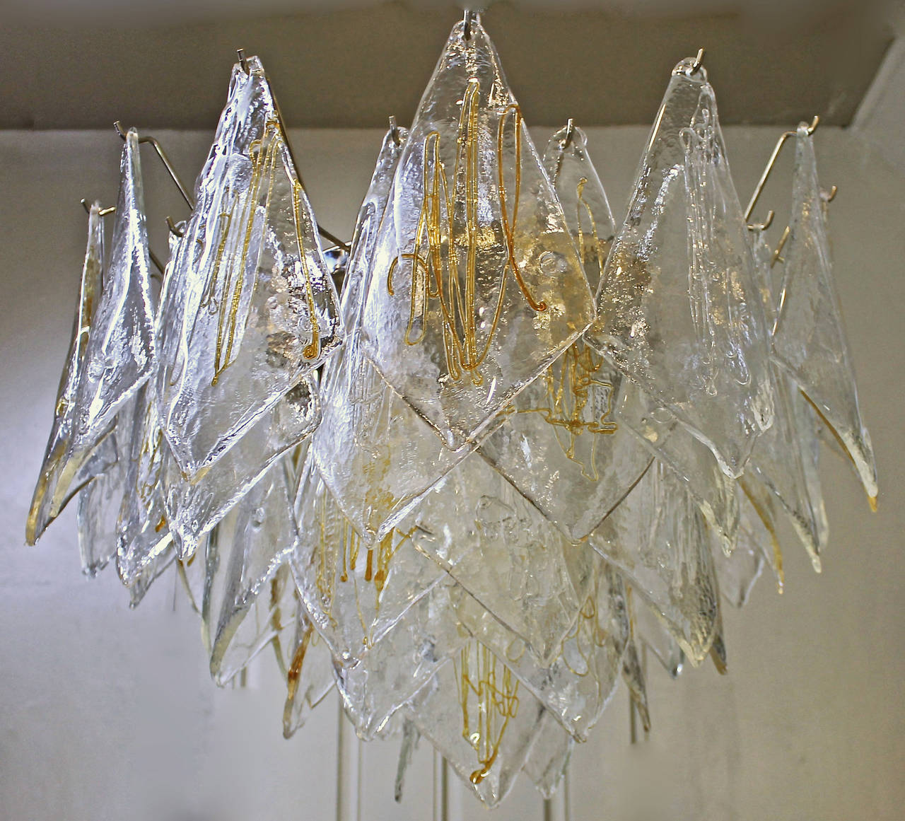 Large Murano La Murrina Clear and Amber Glass Chandelier