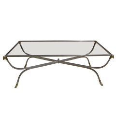 Italian Brass Steel Jansen Style Cocktail Coffee Table