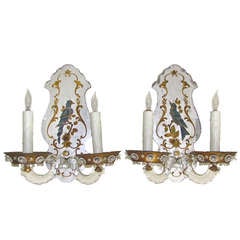 Vintage Pair Bagues French Eglomise Wall Sconces