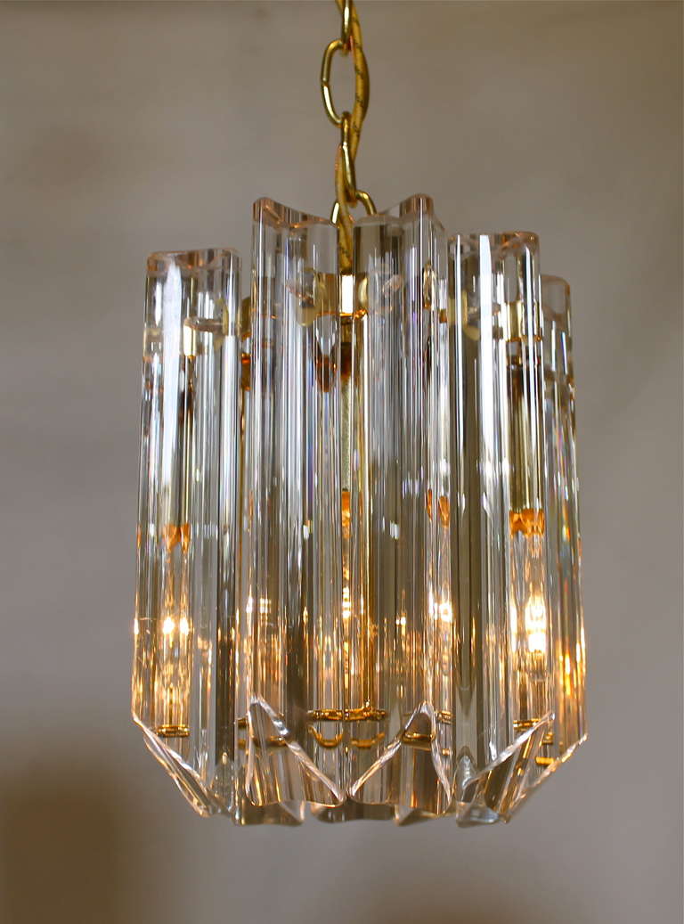 Pair of Venini Italian Triedi Crystal Pendants In Excellent Condition In Palm Springs, CA