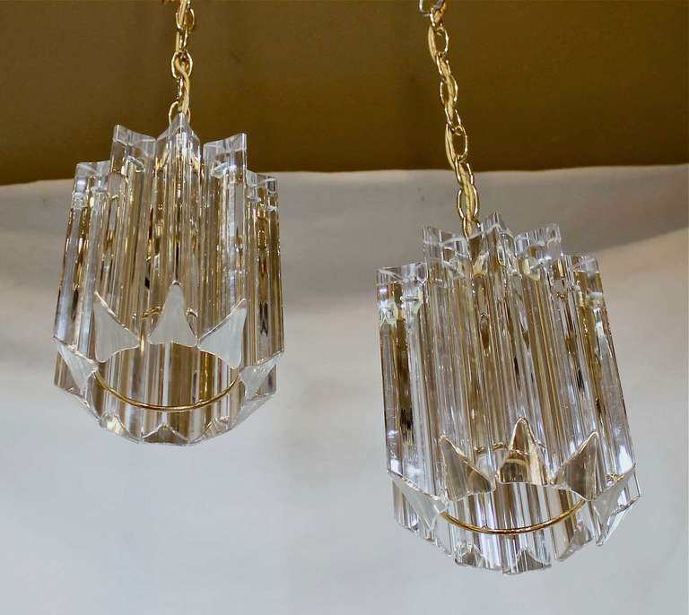 Late 20th Century Pair of Venini Italian Triedi Crystal Pendants