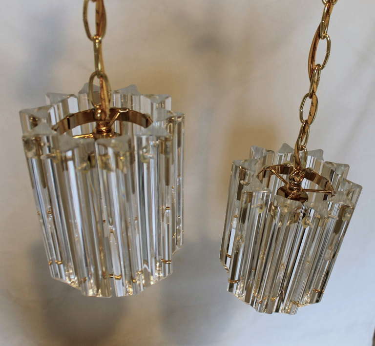 Pair of Venini Italian Triedi Crystal Pendants 1