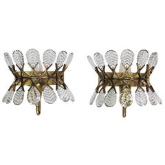 Vintage Pair of Delicate Italian Crystal and Brass "Corona" Sconces