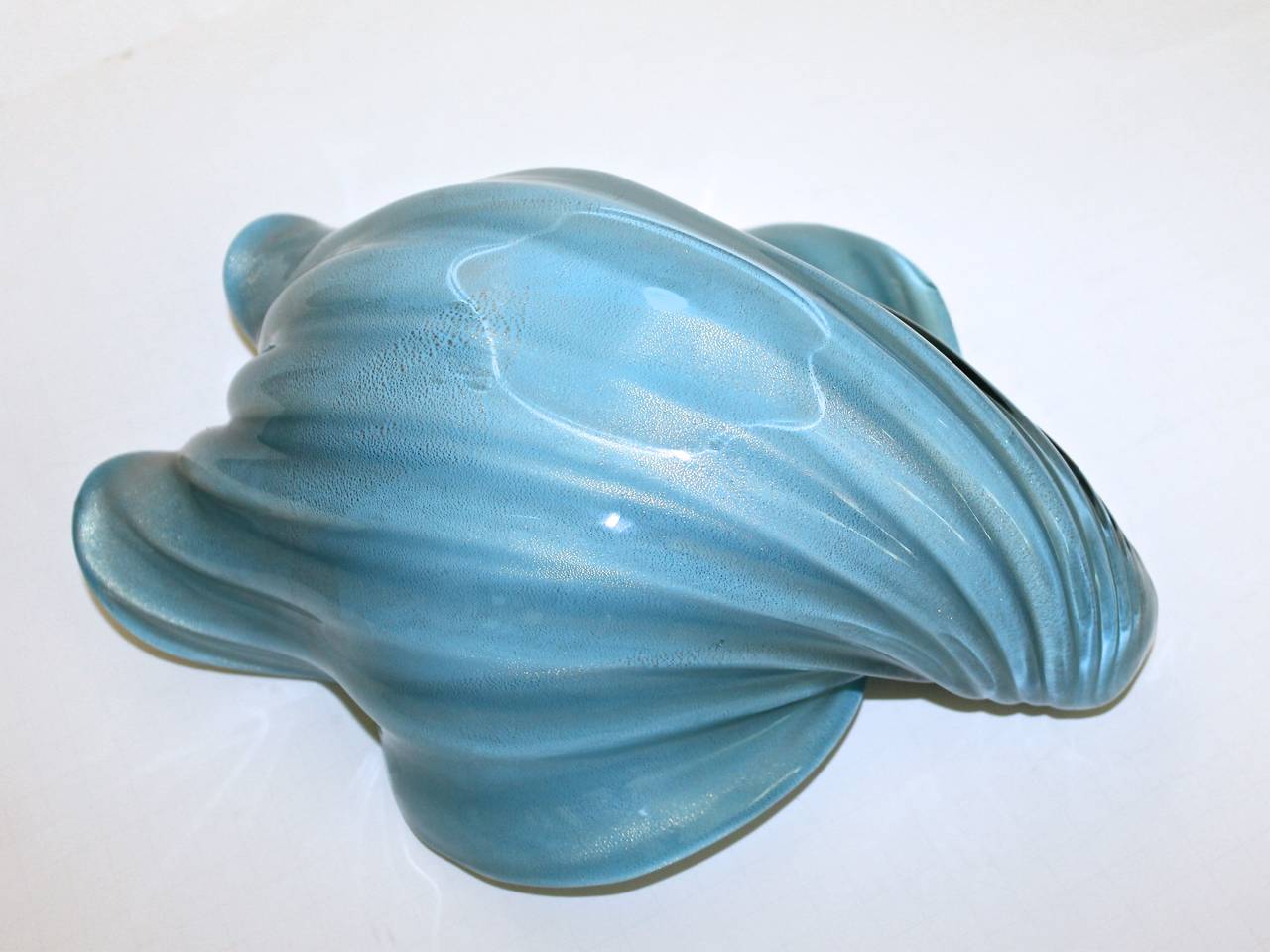 Large Alfredo Barbini Murano Blue White Shell Bowl 2