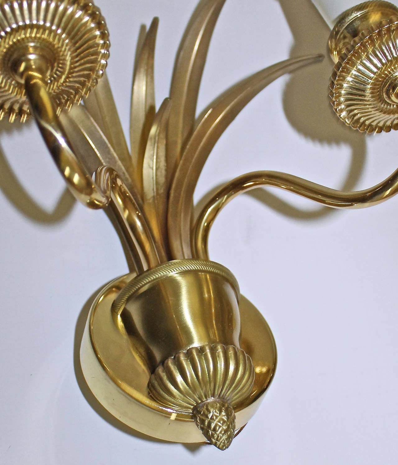 20th Century Pair of Wheat Motif Two-Arm Brass Wall Sconces