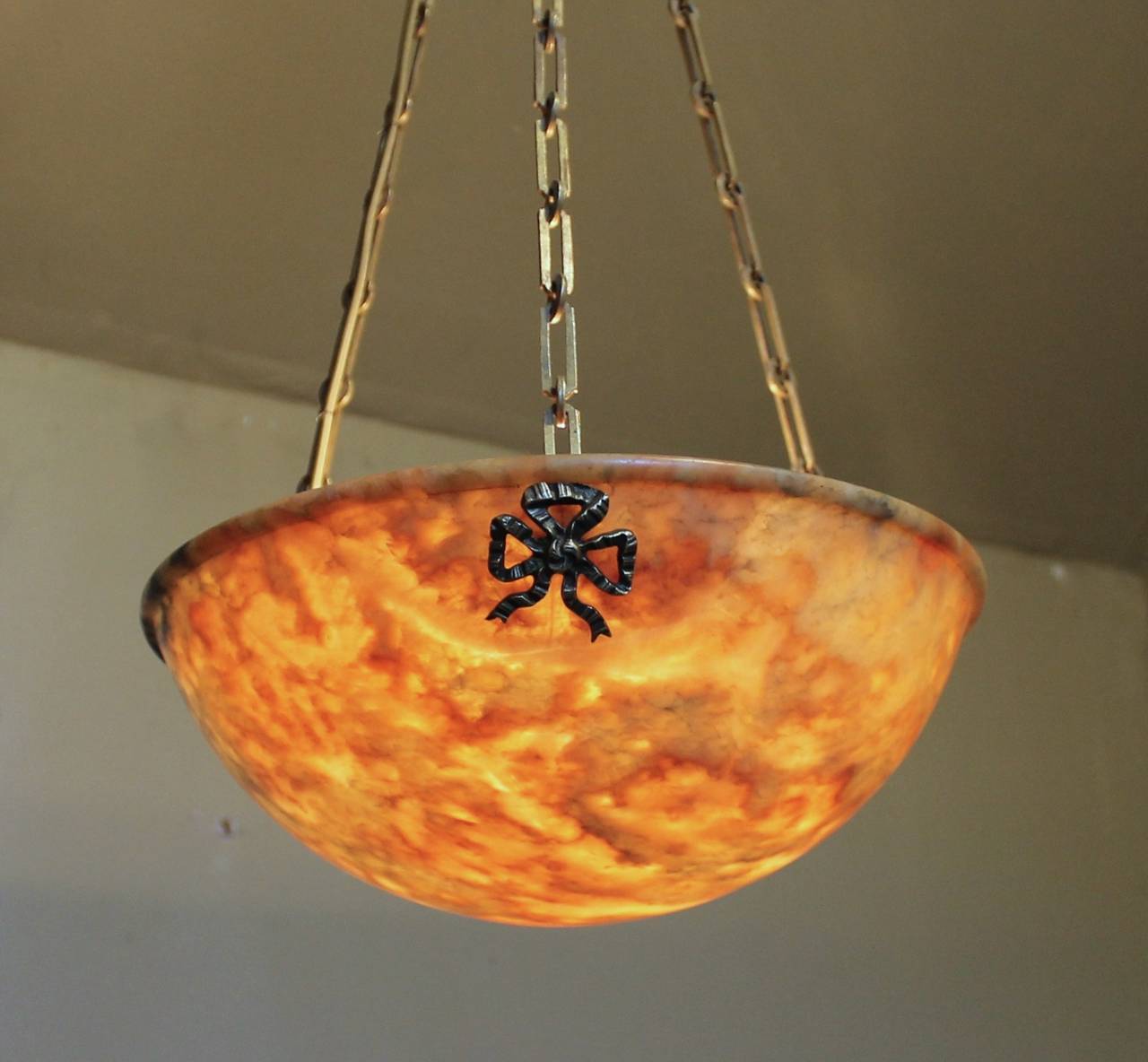 Mid-20th Century French Amber Alabaster Pendant or Chandelier