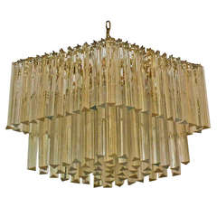 Venini Italian Triedi Crystal Clear and Gold Inclusions Prism Chandelier