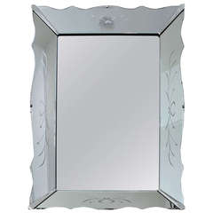 Large Art Deco Scalloped Etched Mirror
