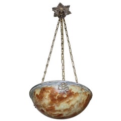 Used French Amber Alabaster Pendant or Chandelier