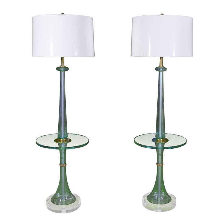 Rare Monumental Pair of Marbro Glass Floor Lamp Tables