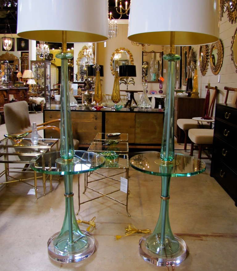Rare Monumental Pair of Marbro Glass Floor Lamp Tables 5