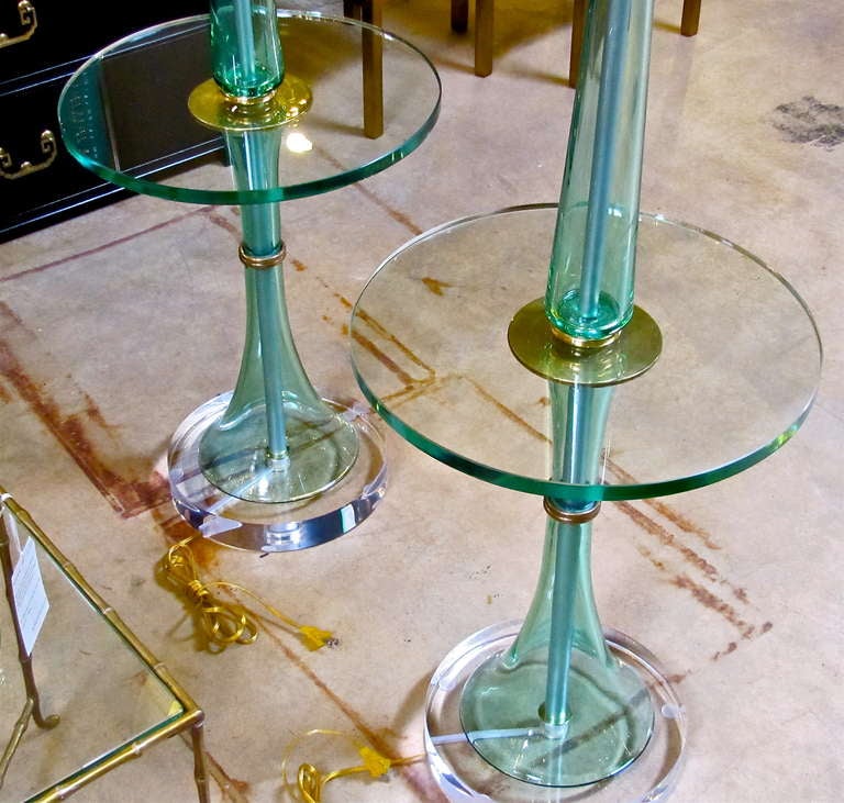 American Rare Monumental Pair of Marbro Glass Floor Lamp Tables