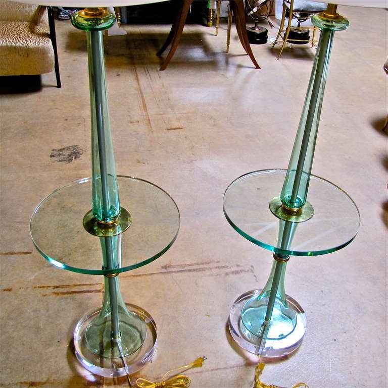 Rare Monumental Pair of Marbro Glass Floor Lamp Tables 2