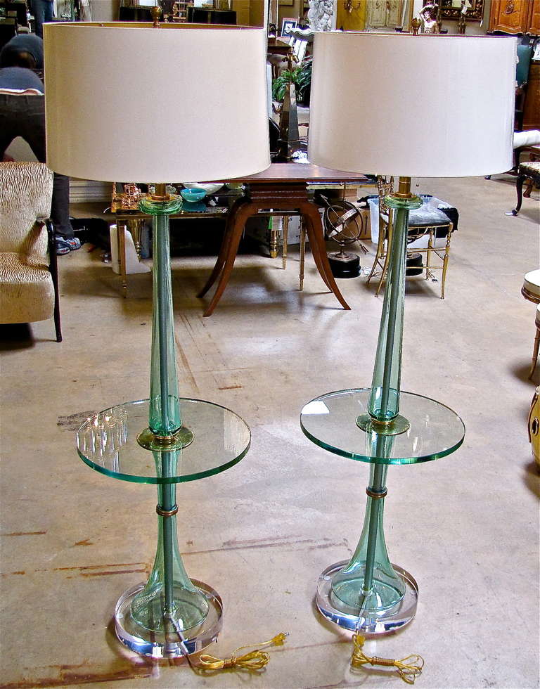 Mid-20th Century Rare Monumental Pair of Marbro Glass Floor Lamp Tables