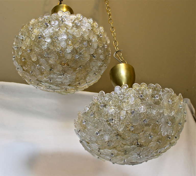 Pair of Barovier Murano Glass Floral Light Ceiling Pendants 5