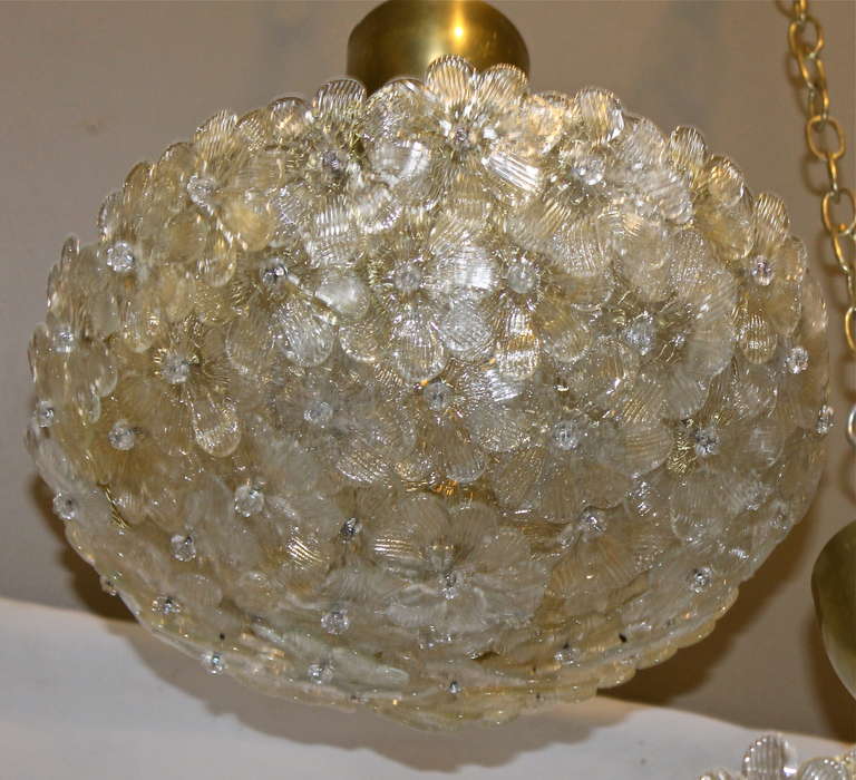 Pair of Barovier Murano Glass Floral Light Ceiling Pendants In Excellent Condition In Palm Springs, CA