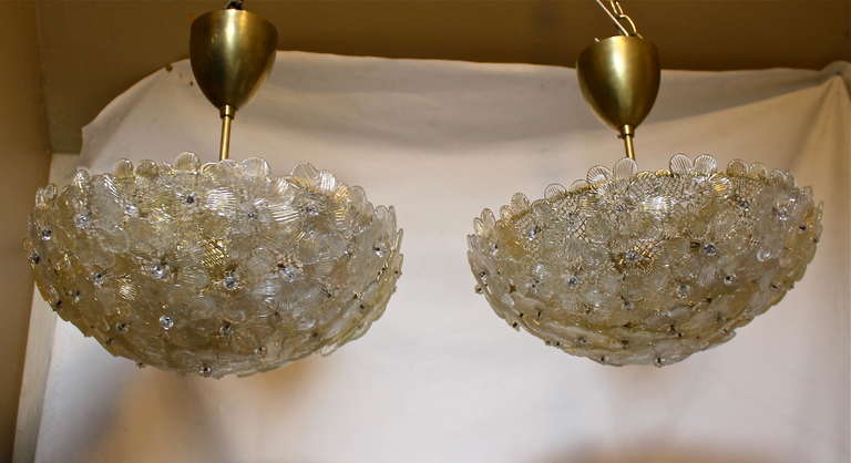 Pair of Barovier Murano Glass Floral Light Ceiling Pendants 1