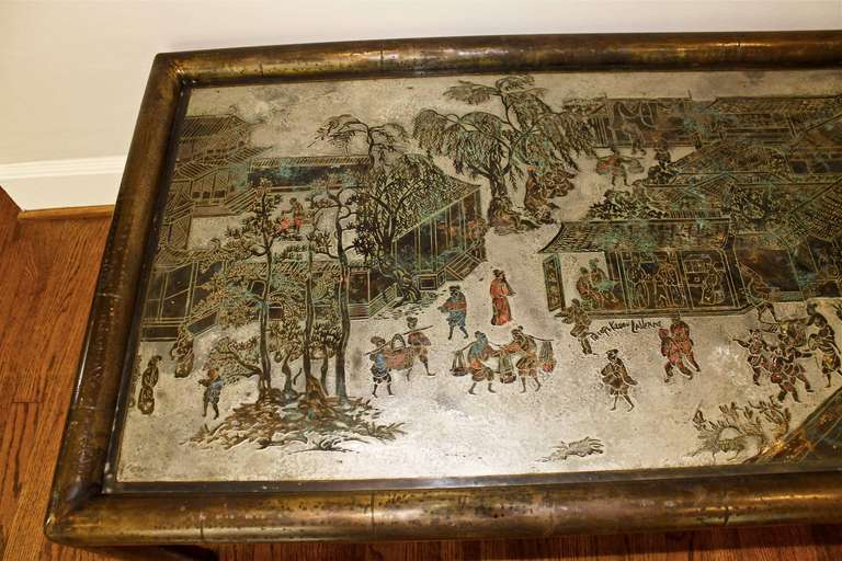 Large Philip & Kelvin Laverne Etched Bronze Spring Festival Bamboo Coffee Table 3