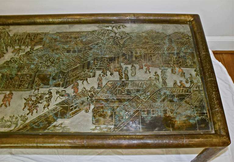 Large Philip & Kelvin Laverne Etched Bronze Spring Festival Bamboo Coffee Table 1