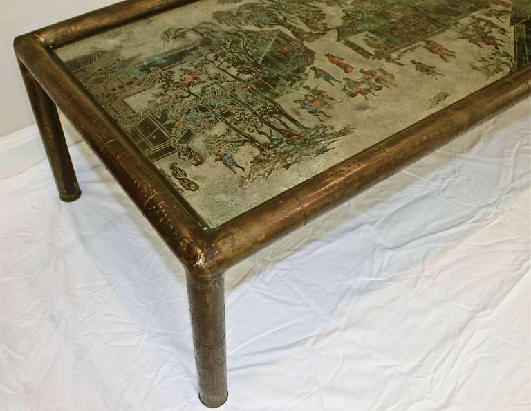 Large Philip & Kelvin Laverne Etched Bronze Spring Festival Bamboo Coffee Table 2